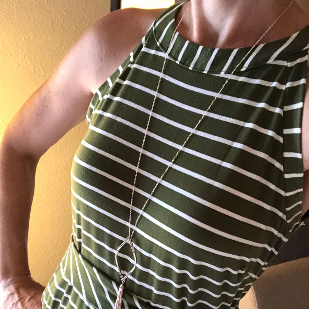 Sleeveless Casual Stripe Green Jumpsuit